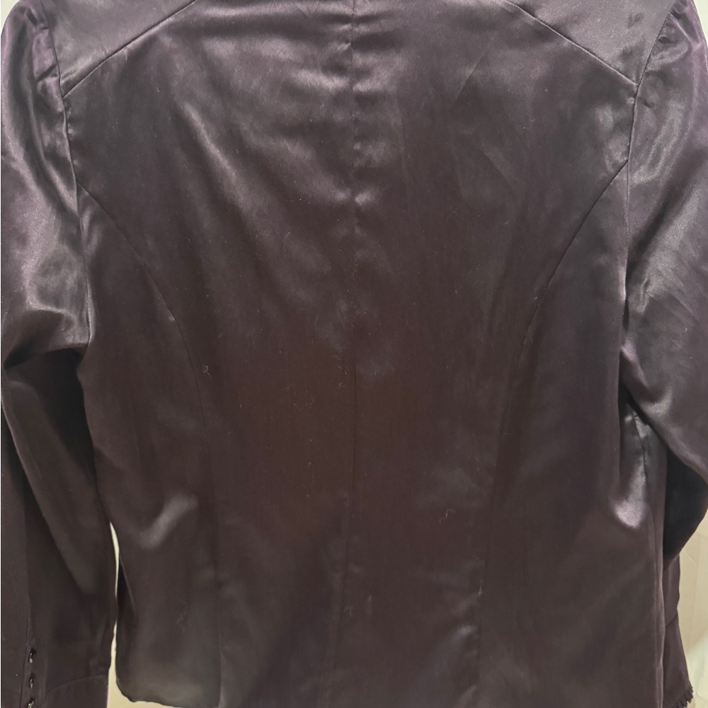 Pink Tartan Blouse. Deep grape/purple with sheer black ruffles Size 12 - Picture 9 of 9